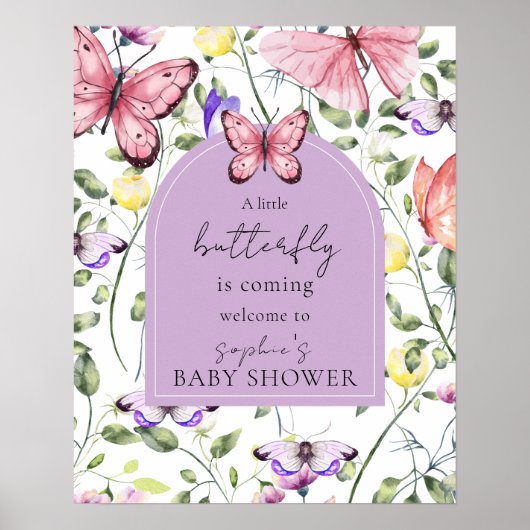 Pink Butterfly Lavender Arch Welcome Baby Shower ポスター (正面)
