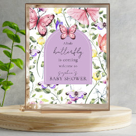 Pink Butterfly Lavender Arch Welcome Baby Shower ポスター