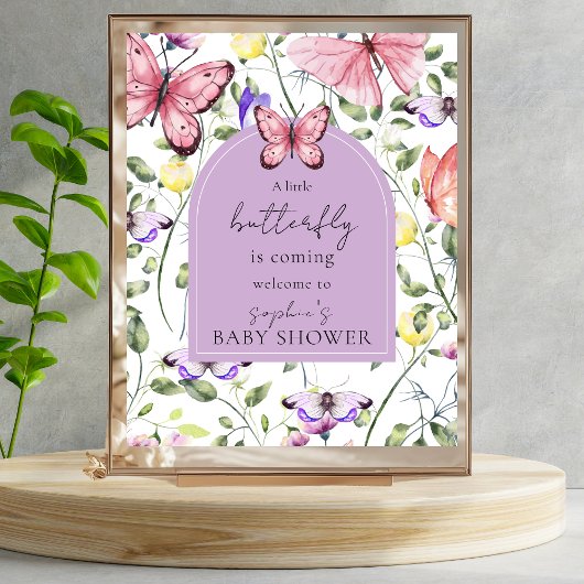 Pink Butterfly Lavender Arch Welcome Baby Shower ポスター