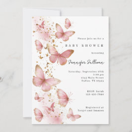 Pink Butterfly Minimalist Baby Shower Invitation 招待状
