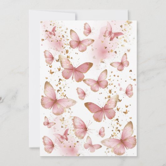 Pink Butterfly Minimalist Baby Shower Invitation 招待状 (裏面)