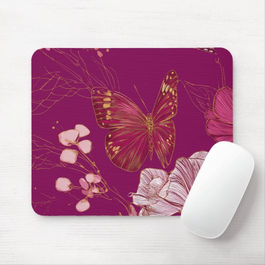Pink Butterfly Mousepad マウスパッド (マウス)