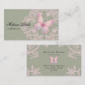 pink butterfly on sage green background 名刺 (正面/裏面)