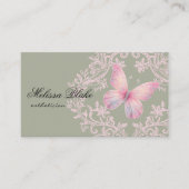 pink butterfly on sage green background 名刺 (正面)