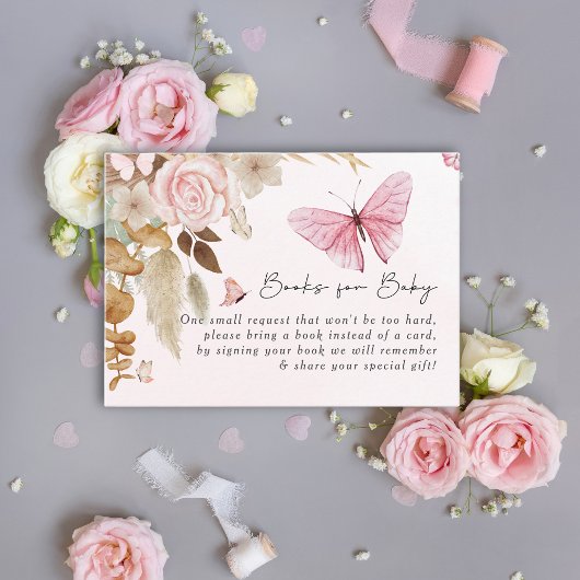 Pink Butterfly Pampas Grass Bohemian Baby Shower   エンクロージャーカード