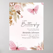 Pink Butterfly Pampas Grass Bohemian Baby Shower  ポスター (正面)