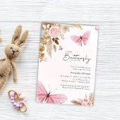 Pink Butterfly Pampas Grass Bohemian Baby Shower  招待状