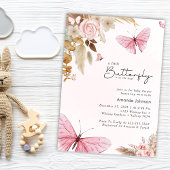 Pink Butterfly Pampas Grass Bohemian Baby Shower  招待状