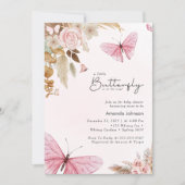 Pink Butterfly Pampas Grass Bohemian Baby Shower  招待状 (正面)