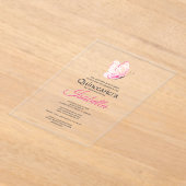 Pink Butterfly Quinceanera 15th Birthday アクリル招待状 (レイダウン)