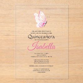 Pink Butterfly Quinceanera 15th Birthday アクリル招待状