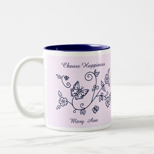 Pink Butterfly Reminder Mug ツートーンマグカップ (左)