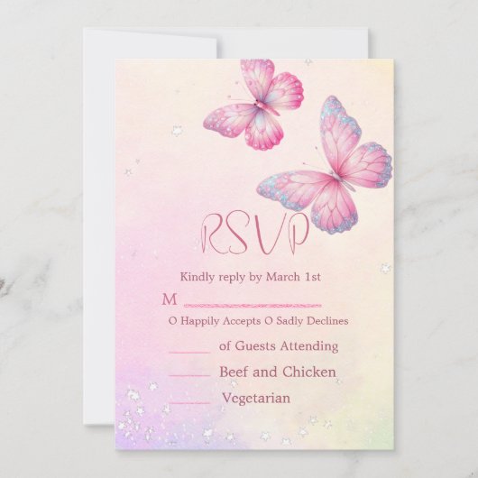 Pink Butterfly RSVP Baby Shower QR Code 招待状 (正面)