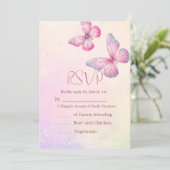 Pink Butterfly RSVP Baby Shower QR Code 招待状 (スタンド正面)