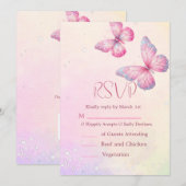 Pink Butterfly RSVP Baby Shower QR Code 招待状 (正面/裏面)