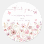 Pink Butterfly Wildflowers Baby Shower ラウンドシール (正面)