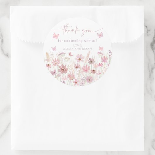 Pink Butterfly Wildflowers Baby Shower ラウンドシール (バッグ)