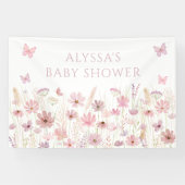 Pink Butterfly Wildflowers Baby Shower 横断幕 (横)