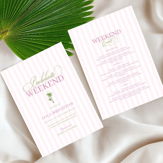 Pink Cabana Stripe Palm Beach Bachelorette Party 招待状