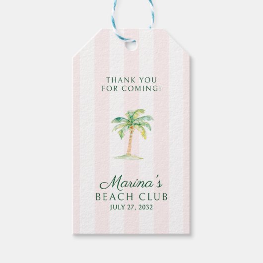 Pink Cabana Stripes Palm Beach Club Thank You ギフトタグ (正面)