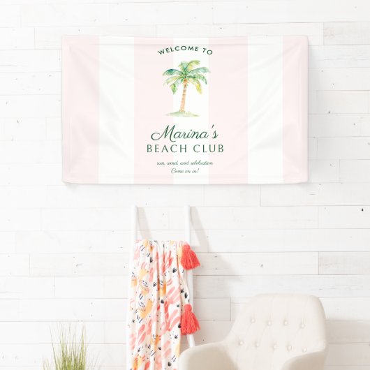 Pink Cabana Stripes Palm Beach Club Welcome 横断幕 (インサイチュ)