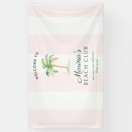 Pink Cabana Stripes Palm Beach Club Welcome 横断幕 (縦)