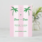 Pink Cabana Stripes Palm Tree Monogram Wedding セーブザデート (スタンド正面)