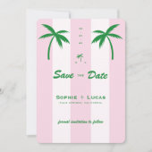 Pink Cabana Stripes Palm Tree Monogram Wedding セーブザデート (正面)