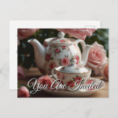 Pink Cabbage Rose Tea  Invitation Postcard インビテーションポストカード (正面/裏面)