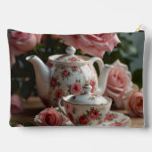 Pink Cabbage Rose Tea Print Cut Sew Bag アクセサリーポーチ (裏面)