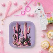 Pink Cacti Batch-Light Purple Background ペーパープレート (パーティー)