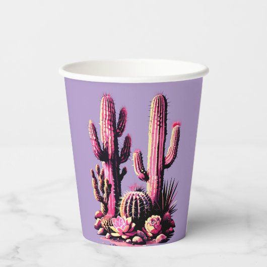 Pink Cacti Batch-Light Purple Background 紙コップ (裏面)