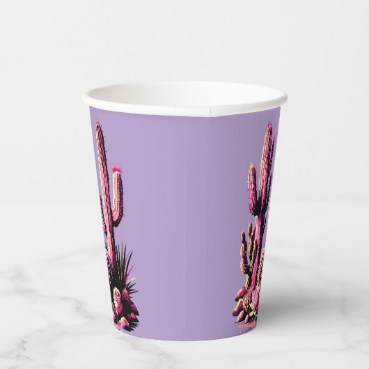 Pink Cacti Batch-Light Purple Background 紙コップ (右)