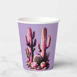 Pink Cacti Batch-Light Purple Background 紙コップ