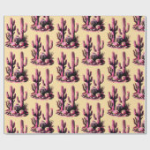 Pink Cacti Batch-Tan Background ラッピングペーパー (フラット)