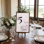 Pink Café Sketch Wedding Reception Table Number サンキューカード