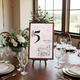 Pink Café Sketch Wedding Reception Table Number サンキューカード