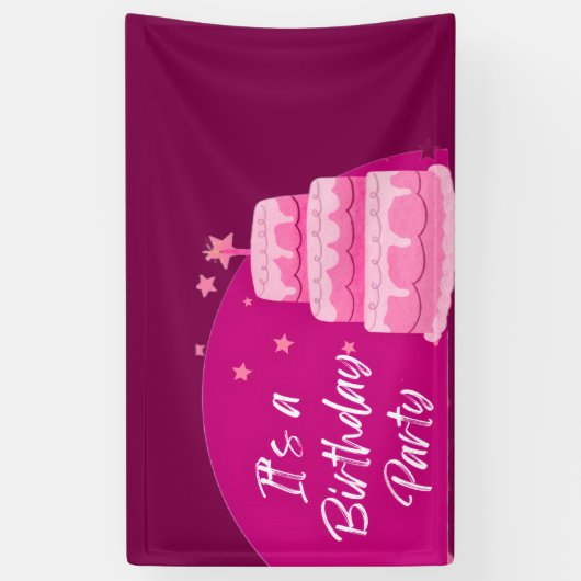 Pink Cake Birthday Party 横断幕 (縦)