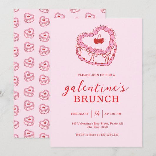 Pink Cake Galentine’s Day Brunch 招待状 (正面/裏面)