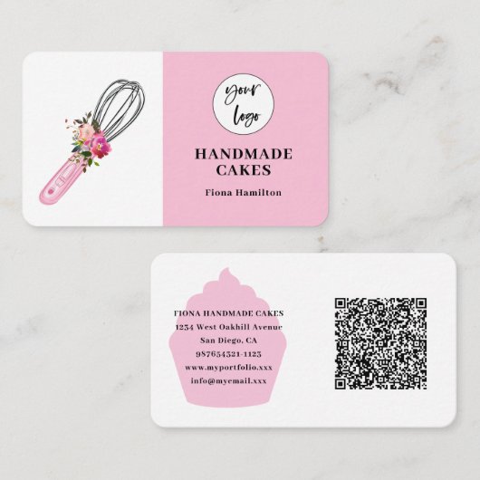 Pink Cake Pastry Chef Bakery Business Card 名刺 (正面/裏面)