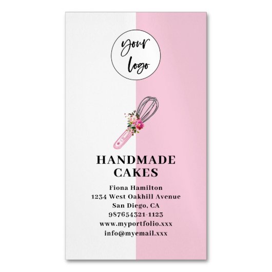 Pink Cake Pastry Chef Bakery Business Card Magnet マグネット名刺 (正面縦)