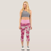 Pink Camo Pattern High Waisted Capris カプリレギンス (正面)