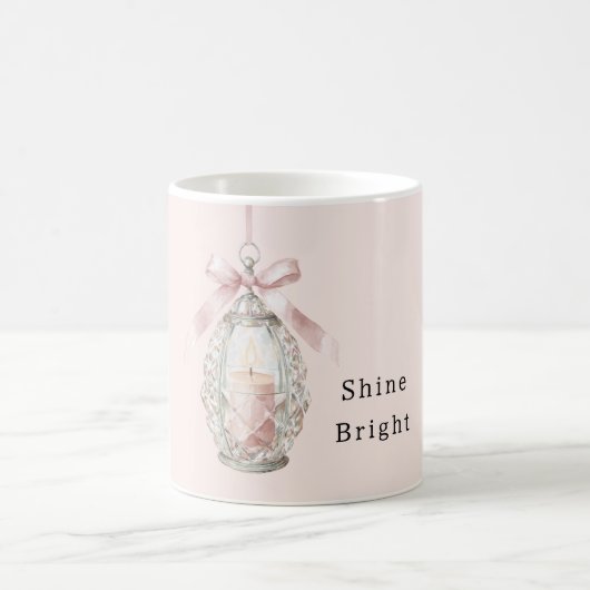 Pink Candle Bow Shine Bright コーヒーマグカップ (中央)