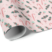 Pink Candy Cane & Holly Christmas Wrapping Paper ラッピングペーパー (ロールコーナー)