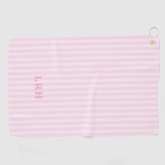 Pink Candy Stripe Design Tiny Initials Monogram ゴルフタオル (横)