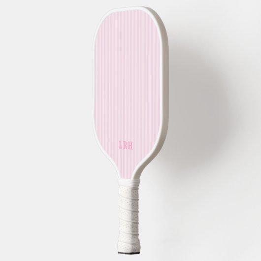 Pink Candy Stripe Design Tiny Initials Monogram ピックルボールラケット (左)