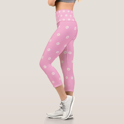 Pink Capri Leggings with Blooming Flower Pattern カプリレギンス (左)