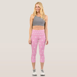 Pink Capri Leggings with Blooming Flower Pattern カプリレギンス