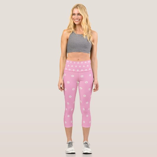 Pink Capri Leggings with Blooming Flower Pattern カプリレギンス (正面)