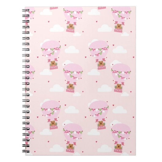 Pink Capybara Teddy Balloon Notebook ノートブック (正面)